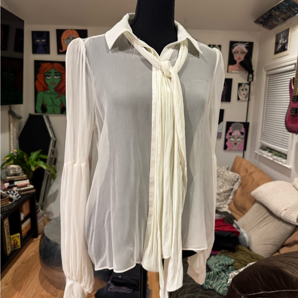 Lola & Sophie Sheer White Blouse with Tie